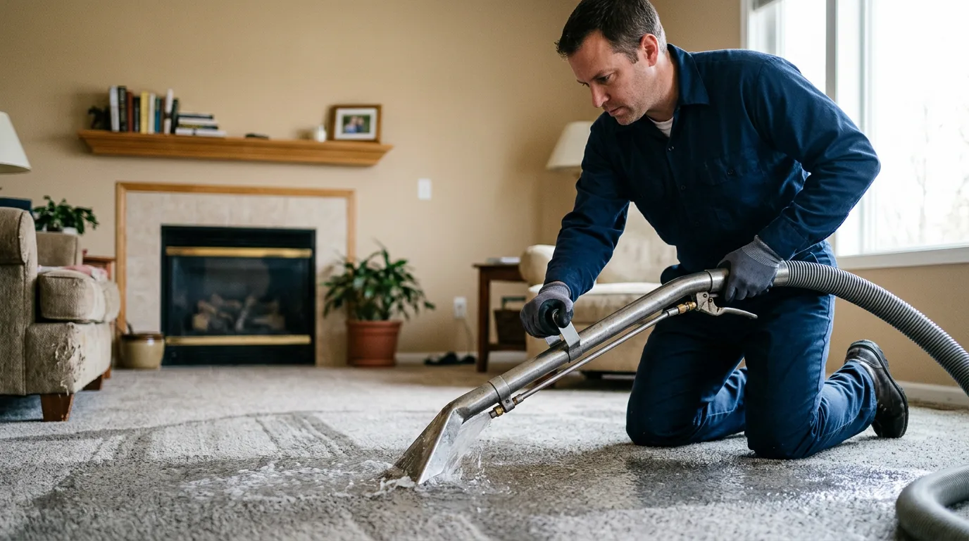Water damage restoration technician working near Lecompton, KS